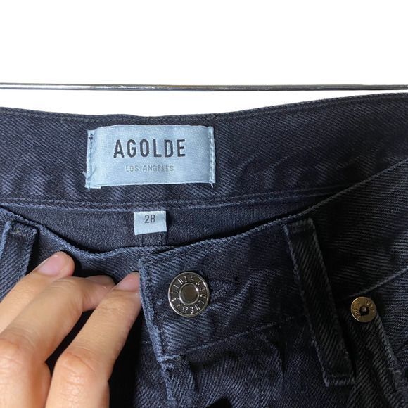 NWT Agolde lana mid rise vintage straight black distressed jeans sz 28 - Picture 3 of 8